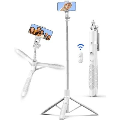 Image de Perche à Selfie Trépied, 179CM Trepied Smartphone Extensible en Aluminium avec Télécommande Stick Rotative 360 pour iPhone et Android, Enregistrement Vidéo, Blogage, Streaming