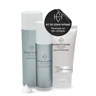 Image de HERRENCREME Coffret cadeau soin intime pour homme crème 75 ml, gel douche 200 ml &amp; de rasage 150 Nettoyage doux Développé par des urologues Testé dermatologiquement
