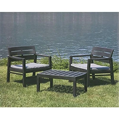 Image de Dmora Salon intérieur et extérieur composé de 2 fauteuils 1 table basse avec coussins, Made in Italy, Couleur Anthracite