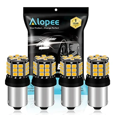 Image de Alopee 4 Pack 1056 BAU15S 7507 12496 1156PY PY21W Ambre Extrêmement Brillant/Jaune Non Polarité 2835 39 SMD 9 30V LED Lampe de Rechange pour Voiture Clignotant Ampoule
