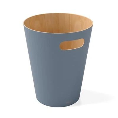Image de Umbra Poubelle en bois bicolore pour bureau, salle de bain, salon et plus encore, bois, bleu ardoise, 7,5 l