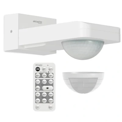 Image de Oktaplex Tea Détecteur de mouvement extérieur Blanc 360 avec télécommande Capteur infrarouge orientable Portée 9 m 230 V IP65 pour plafond et mur