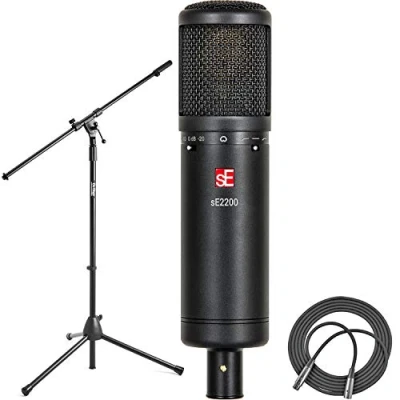 Image de sE Electronics Micro à condensateur cardioïde large diaphragme SE2200 avec support antichoc, filtre anti pop + microphone Euro Boom câble XLR