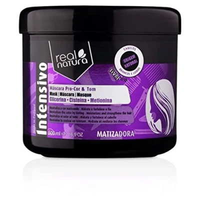 Image de Real Natura Masque Capillaire Sans Sel Neutralisation des Reflets Jaunes Hydratation Intense Protection de la Couleur Format Pratique 500 ml