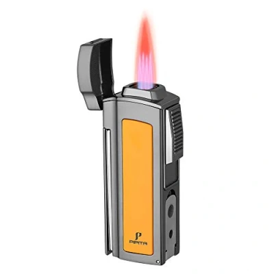 Image de PIPITA Jet Flamme Briquets Allume Cigare Tempete Chalumeau Gaz Butane Rechargeable 4 Turbo Rouge Flammes Multifonctionnel Torche Briquet avec Trou Puncher (Non Inclus)