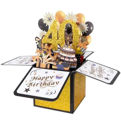Image de Carte de 40ans Anniversaire Pop up 3D Voeux Doré Joyeux Cadeau avec Enveloppe pour