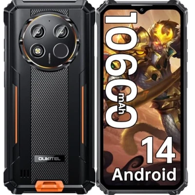 Image de OUKITEL WP28E Téléphone Portable Incassable Android 14, 10600mAh/18W, 16Go RAM +64Go ROM/TF 1To, Smartphone 6.52&quot; Écran, Caméra 13MP, Telephone de Chantier 4G Dual SIM/GPS/NFC/OTG Orange