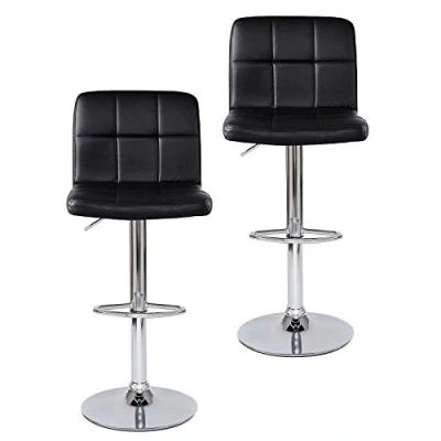 Image de dibea Tabourets de Bar, Lot 2, pivotants à 360, réglables en Hauteur, supportant jusqu&#039;à 130 kg, Simili Cuir avec Dossier, Protection intégrée pour Le Sol et Repose Pieds, Noir, Modèle 2