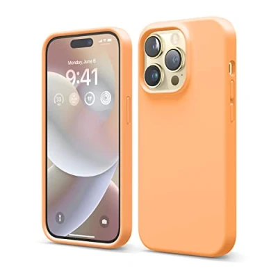Image de elago Coque Silicone Liquide Compatible avec iPhone 14 Pro Étui (6.1), Premium, Housse Protection Complète Case Antichoc à 4 Structure, Microfibre Douce Empêche Rayures (Orange)