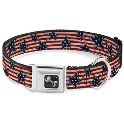 Image de Buckle Down Collier pour Chien avec Boucle de Ceinture sécurité Americana étoiles et Rayures Rouge/Blanc/Bleu/Blanc 2,5 cm Large Convient Tour Cou 38,1 à 66 Taille L