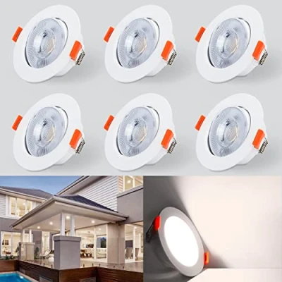 Image de Kambo Spot LED Encastrable 6W Plafonnier Encastré 40 Orientable Blanc Naturel 4000K 610LM Rond Plafond Ø70 80mm Pour Salon Chambre Cuisine Couloir Galerie Lot de 6