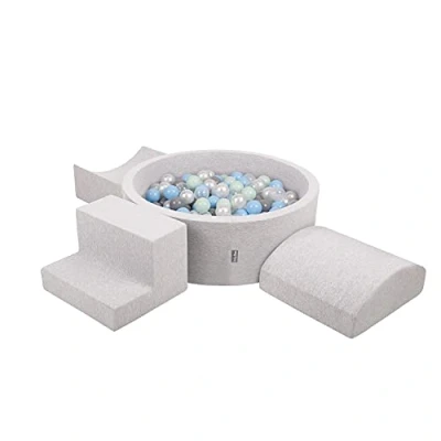 Image de KiddyMoon Aire De Jeux en Mousse avec Rond Piscine À Balles (200 Balles) Fosses Boules pour Enfants Jouets Parcours Obstacles, Fabriqué UE, Gris Clair: Perle/Gris/Transparent/Babyblue/Menthe