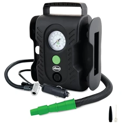 Image de Slime 40066 95 Gonfleur pour pneus, multi usage, embarcations, matelas, analogique, comprend une lampe à LED et un tuyau raccordement rapide, gonflage en 8 min