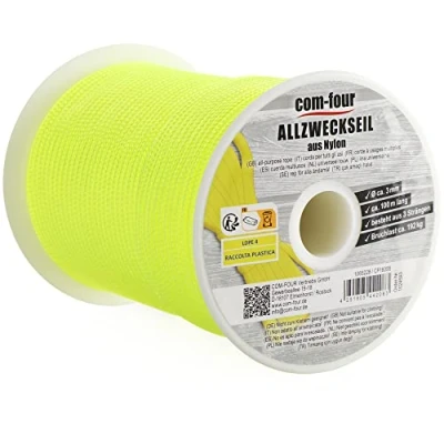Image de com four® Cordon Paracord Ø 3mm, 100m Corde à 3 torons pour Bateaux, Camping, extérieur en Nylon avec Une capacité de Charge 192kg Tente, hauban, Tout Usage