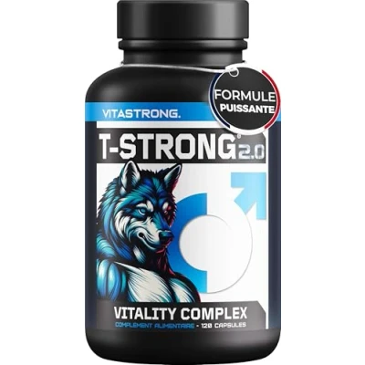Image de Vitastrong Vitality Complex 120 capsules T Strong 2.0 avec arginine, cordyceps, taurine, maca, fenugrec, ginseng, ginkgo, zinc, vitamine B6 Énergie, bien être masculin et soutien aux performances