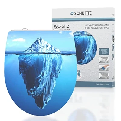 Image de SCHÜTTE Iceberg 82579, Abattant High Gloss en Duroplast avec système d&#039;abaissement Automatique et Fonction détachable, Compatible la majorité des cuvettes WC, Motif