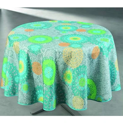 Image de Nappe antitache imprimée Evan bleu ronde 160 cm