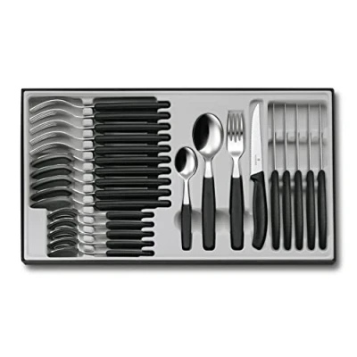 Image de Victorinox Swiss Classic Ménagère, 24 Pièces Set de Couverts, pour 6 Personnes, X Couteaux à Steak, Fourchet tes Table, Cuillères Soupe, Café, Noir