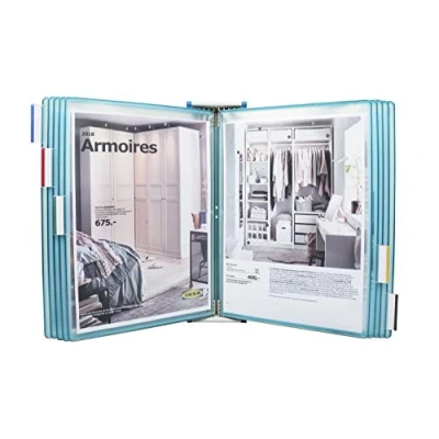 Image de Tarifold Fr 414171 Kit Support Mural métal Candy Line avec 10 pochettes A4 PP pivots couleur Bleu translucide