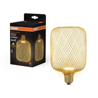 Image de OSRAM DECOR LED Flatlampe im Metallgehäuse aus gefrostetem Kunststoff in Gold mit 100 mm Warmweiß (2700 K), 3.5 W / 300 lm und E27 Sockel, ist nicht dimmbar bietet edle Beleuchtung.