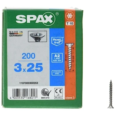 Image de Spax 4 Cut 1197000350163 universel à vis, Vis tête fraisée T Star plus Entièrement filetées, Acier inoxydable A2, 1.4567, 1197000400353, 1197000300253