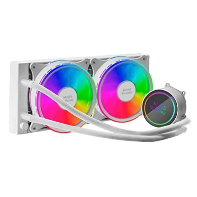 Image de Mars Gaming ML ONE240, Refroidissement Liquide CPU, TDP 400W, Infinity Mirror, 2x Ventilateurs FRGB Silencieux, Multi Socket Universel, Blanc