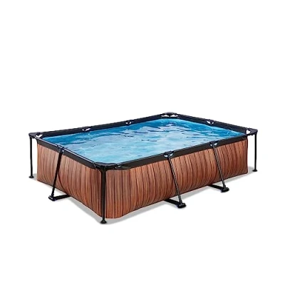 Image de EXIT TOYS Piscine en Bois 300 x 200 65 cm Rectangulaire et compacte avec Pompe à Filtre Cartouche Facile d&#039;accès Convient pour Les Tout Petits Cadre Solide Design Unique Marron