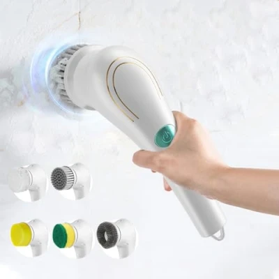Image de Power Scrubber Autolaveuse à Main avec 5 Têtes De Brosse Interchangeables pour Murs, Sols, Carrelages, Baignoires, Cuisines, Salles Bains