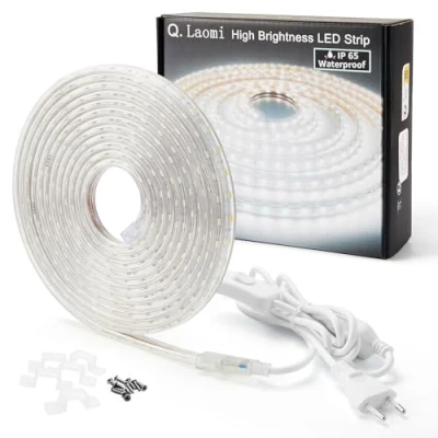 Image de Q.Laomi Ruban LED 4 Mètres, IP65 Etanche Bande 220V 230V Bandeau avec Interrupteur Lumineuse LED, Blanc Froid