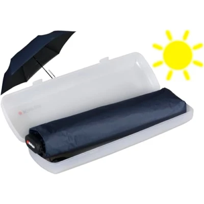 Image de Knirps US.050 Parapluie de poche ultra léger et fin manuel avec protection UV contre la chaleur dans un étui Bleu marine/noir