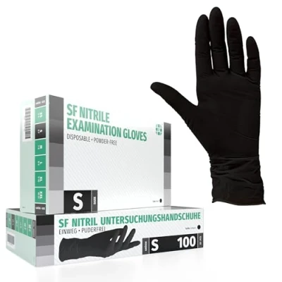 Image de guantes de nitrile, 100 pcs caja (S, Negro), examen desechables libres látex, sin polvo, guantes, sanitarios para la cocina, limpieza seguridad manejo alimen