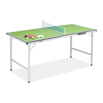 Image de Relaxdays Table de ping Pong, Pliante avec Filet, 2 Raquettes et 3 balles, HxLxP : 70 x 150 cm, Vert