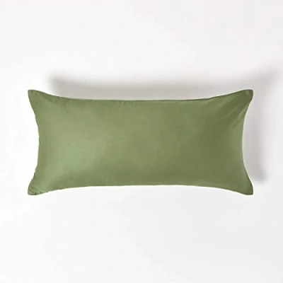Image de HOMESCAPES Taie d’Oreiller 40x80 cm en 100% Coton Bio 400 Fils Coloris Vert Mousse