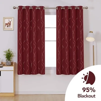 Image de Deconovo Lot de 2 Rideau Occultant D&#039;isolation Thermique Anti Froids et Chaleur Motif Lignes 140x138cm No?l Rouge