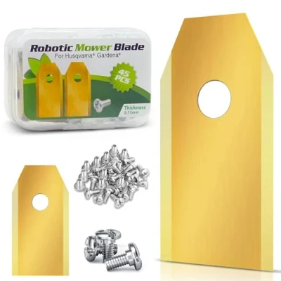 Image de 45 Lames de Rechange pour Tondeuse à Gazon, en Titane Tous les Robots Husqvarna Automower, Gardena, Yardforce (3 g 0,75 mm) + Vis