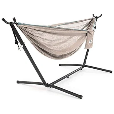 Image de Vivere Hamac en Maille avec Support (250 cm) Sand/Sky