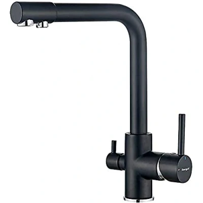 Image de Ibergrif M22109B Robinet Cuisine Mitigeur Monocommande Acier Inoxydable Chromé Noir, 2 Modes, Pivotant 360, Froid et Chaud, Installation Facile