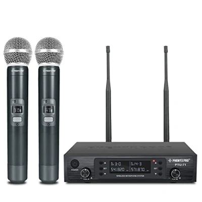 Image de Phenyx Pro Système de Microphone sans Fil, Deux micros 2x100 canaux UHF réglables, Auto Scan, 328ft Range, pour Chant (PTU 71A)