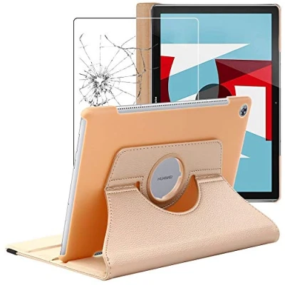 Image de ebestStar ® pour Huawei MediaPad M5 10.8 Housse PU Cuir Rotatif 360 + Film protection écran en VERRE Trempé, Or / Doré