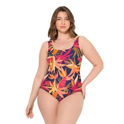 Image de Ulla Popken Badeanzug, Wald, Ohne Softcups, Rundhals, Vorderfutter Maillot de Bain Une pièce, Marine, 56 Femmes