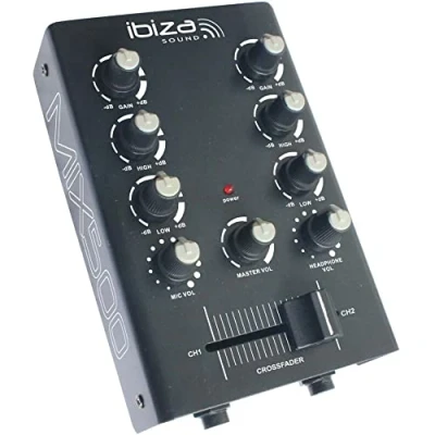 Image de Ibiza MIX500 Table de mixage compacte à 2 canaux avec entrées lignes et micro sortie casque, enregistrement RCA Noir