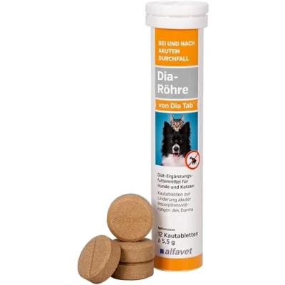 Image de alfavet Dia Tab Tube de Diapositive 12 x 5,5 g Complément Alimentaire pour Chiens et Chats en Cas diarrhée Peut Aider à réduire la Idéal Les déplacements