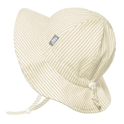 Image de JAN &amp; JUL Chapeau de soleil en coton UPF 50+ avec large bord pour petites filles, Rayures beiges, 5 12 ans