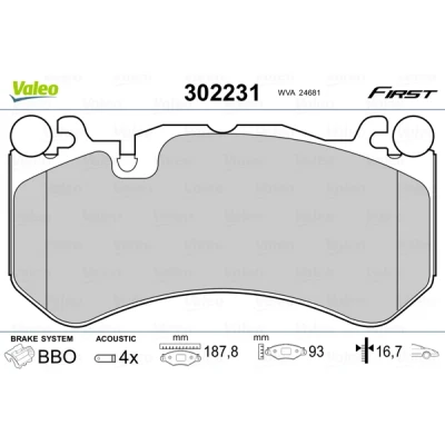 Image de VALEO 302231 Jeu de plaquettes frein Essieu avant contact signal d&#039;usure inclus avec tôle anti bruit MERCEDES BENZ: Classe C Berline, ML