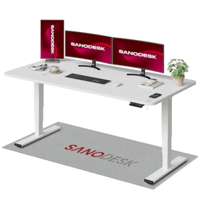 Image de SANODESK EC4 Bureau Assis Debout(180x80cm), Réglable en Hauteur avec 2 Moteurs Puissants, Électrique Commande à mémoire et 3 Colonnes(Cadre Blanc+Plateau Blanc)