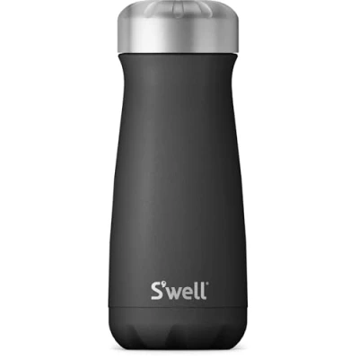 Image de bouteille S&#039;well, Onyx noir, 470ml. isotherme sous vide pour conserver les boissons froides et chaudes en acier inoxydable sans BPA