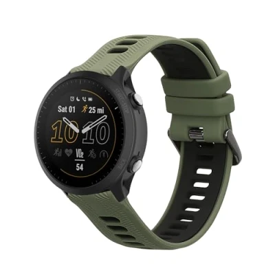 Image de kwmobile Bracelet compatible avec Garmin Forerunner 965/955 / 945/745 de rechange pour fitness tracker en TPU vert foncé noir