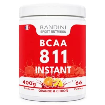 Image de Bandini® BCAA 8:1:1 Poudre Zero Sucre Acides Aminés à chaîne ramifiée 811 Vegan avec Leucine, Isoleucine, Valine Musculation Acide Amines sans additifs Powder 400gr Saveur Orange et Citron