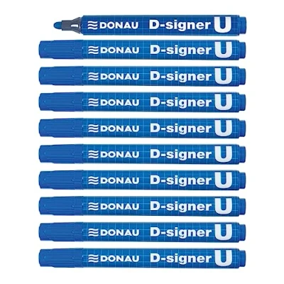 Image de DONAU Lot de 10 marqueurs permanents D Signer U 7371001 10PL Bleu Pointe ronde 2 à 4 mm (traite) Marqueur permanent Non toxique Étanche À base d&#039;alcool