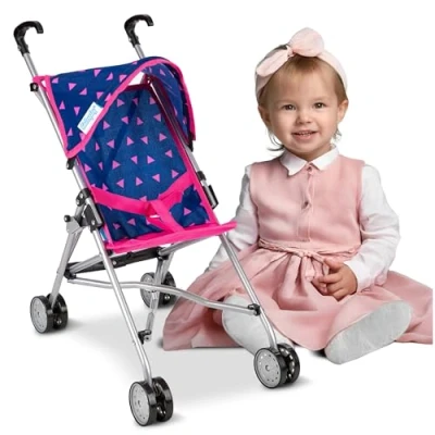 Image de Kinderplay Poussette Poupee, Landeau Poupee Fille pour Poupées, de Conception Légère Stable, Hauteur Jusqu&#039;à la Poignée 54 cm, modèle KP0290T